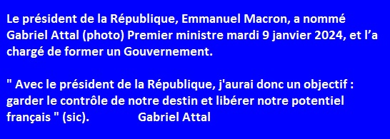 Gabriel Attal, Premier ministre,  l'Htel de Matignon mardi 9 janvier 2024