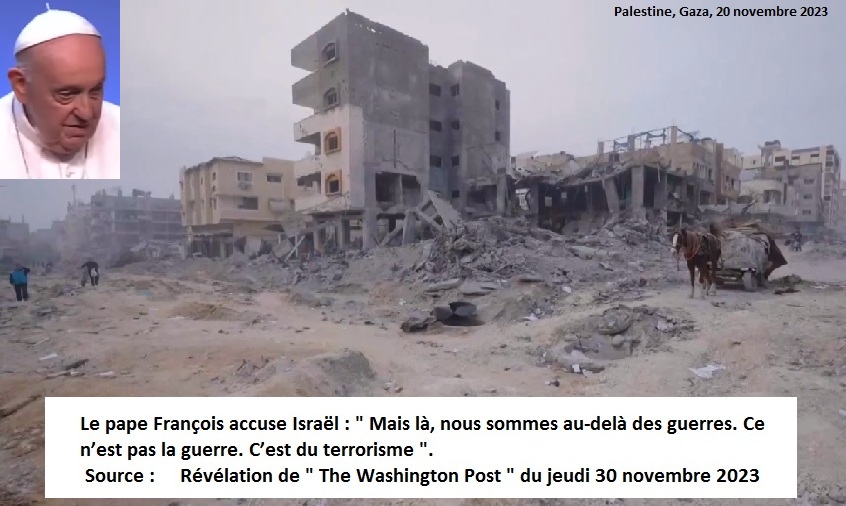 Gaza, le pape Franois accuse Isral : " Mais l, nous sommes au-del des guerres. Ce n’est pas la guerre. C’est du terrorisme ".