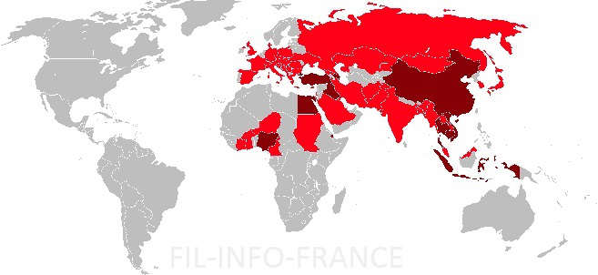 Carte de la propagation de l'pidmie influenza aviaire, virus H5N1 dans le monde