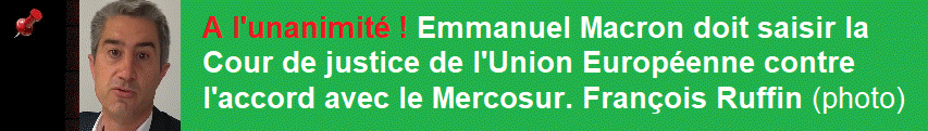 Fran�ois Ruffin, pour que le Pr�sident de la R�publique saisisse la Cour de justice de l'Union Europ�enne contre l'accord avec le Mercosur