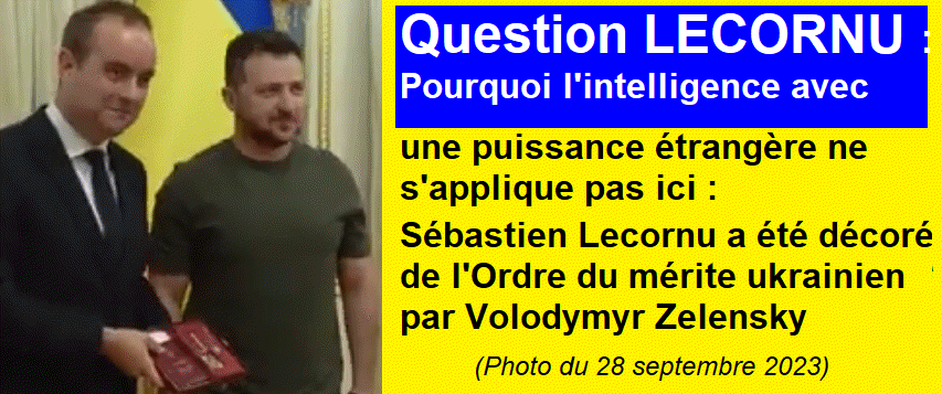 S�bastien Lecornu a �t� d�cor� de l'Ordre du m�rite ukrainien par Volodymyr Zelensky le 28 septembre 2023, � Kiev en Ukraine.