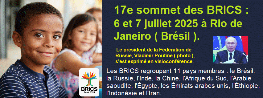 BRICS acronyme de Brazil Russia India China South Africa, les principales �conomies �mergentes du monde